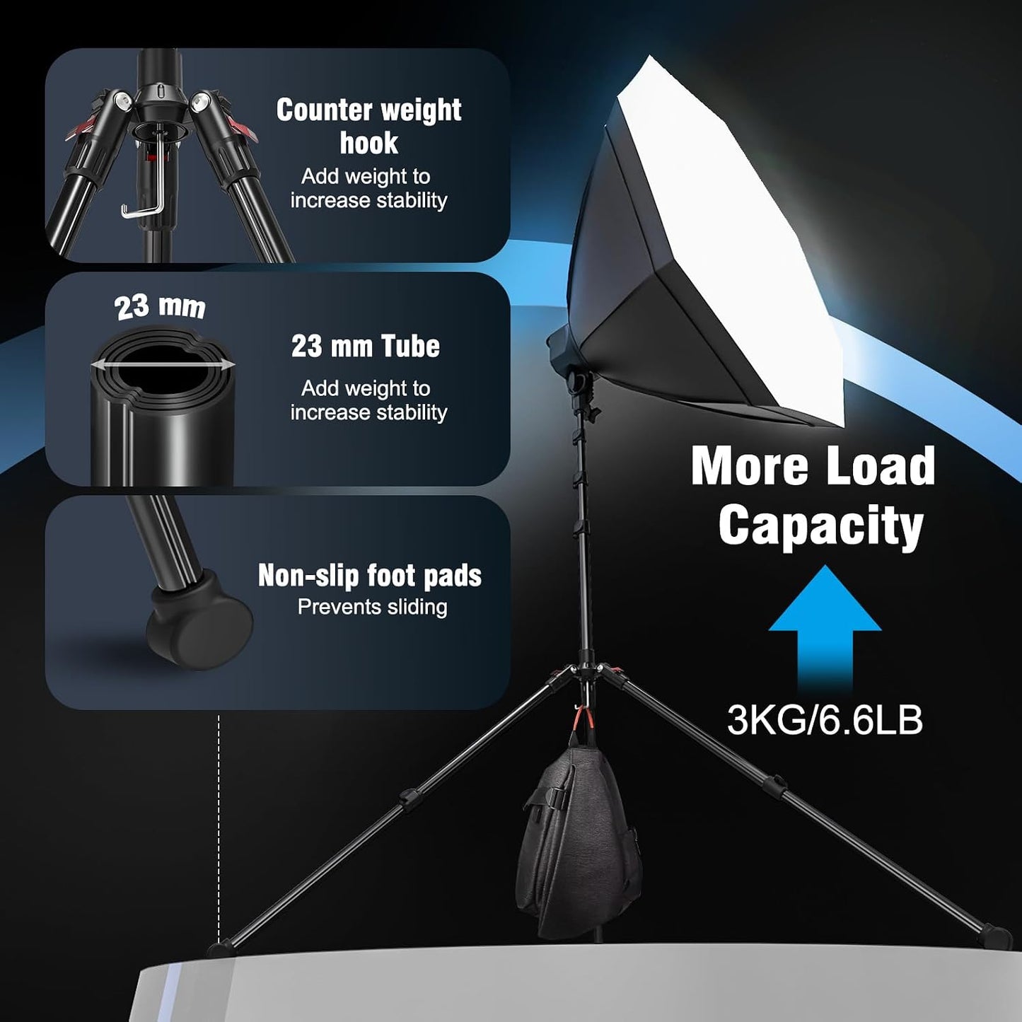 Soporte luz trípode aluminio ajustable 1/4 pulg 6.6lb plegable