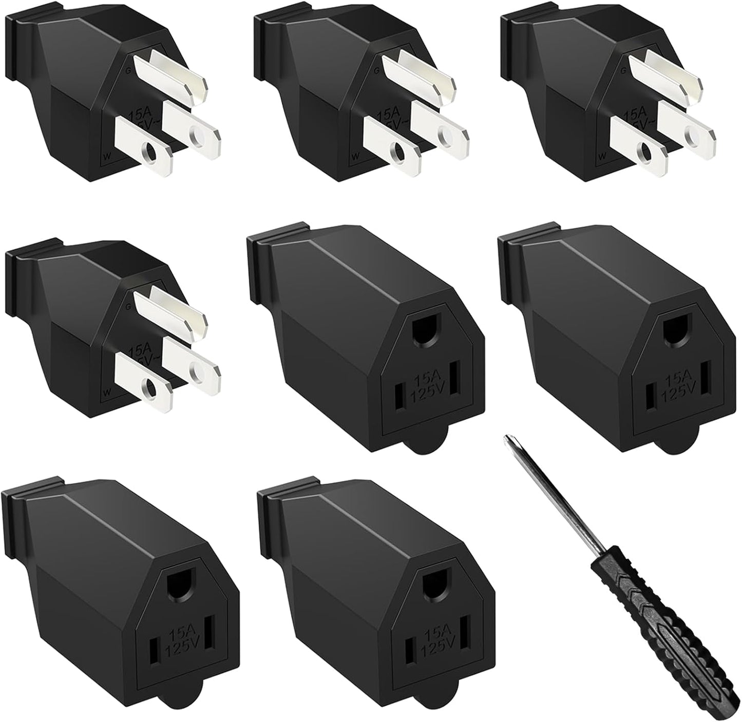 8 Extremos Repuesto Cable Extension 125V 15A Negro