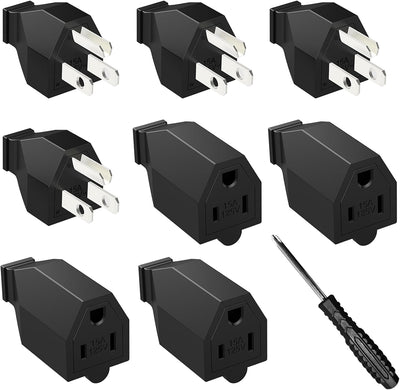 8 Extremos Repuesto Cable Extension 125V 15A Negro