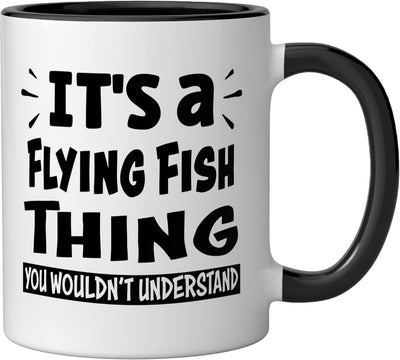 Taza cerámica Flying Fish para amantes de animales negra/blanca