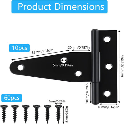 10 Bisagras Correa T 3pulg Resistentes Puerta Garaje Negro