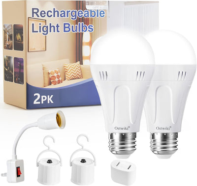 Bombillas recargables A19 E26 9W 6500K pack 2 luz suave emergencia
