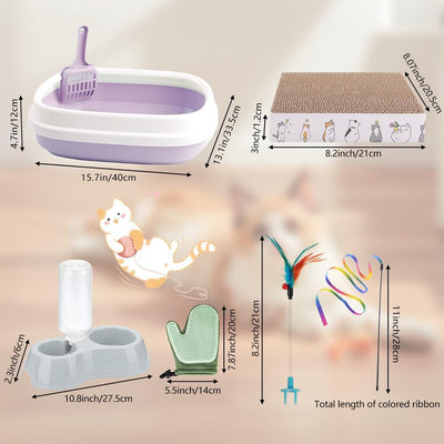 Kit 16 Pzas Artículos para Gatos con Arena y Cuencos