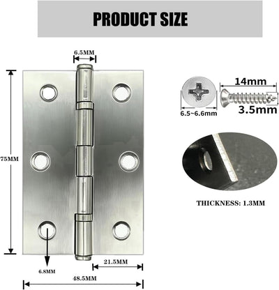 6 Bisagras Acero Inox 3x2pulg Plateadas para Puertas Ventanas
