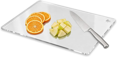 Tabla de cortar acrílica transparente para cocina con agujero para colgar