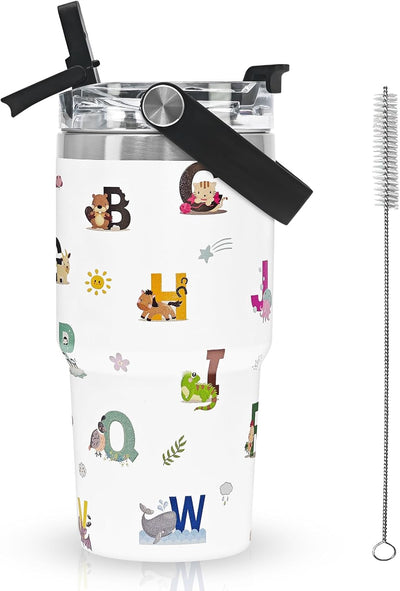 Vaso de acero inoxidable para niños con asa, aislamiento, sin fugas y popote