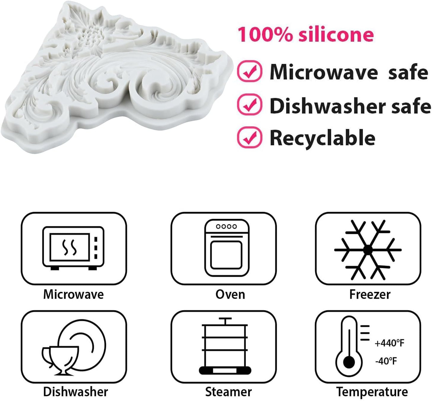 Molde silicona fondant esquina barroco con borde encaje