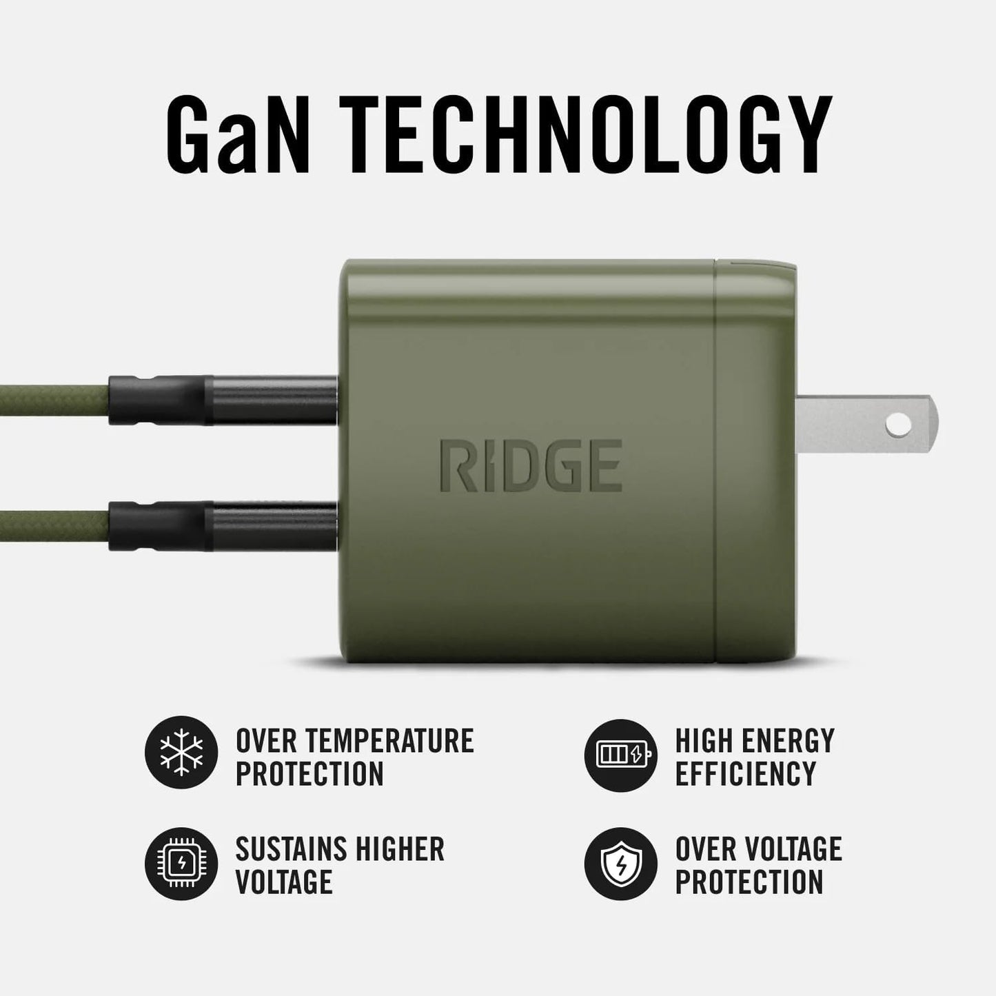 Cargador pared 45W USB-C duales oliva mate