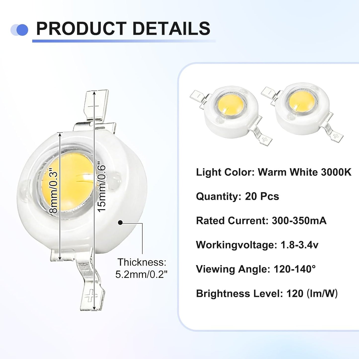 Lámpara LED COB 3000K 20 Pzas para Hogar y Proyectos