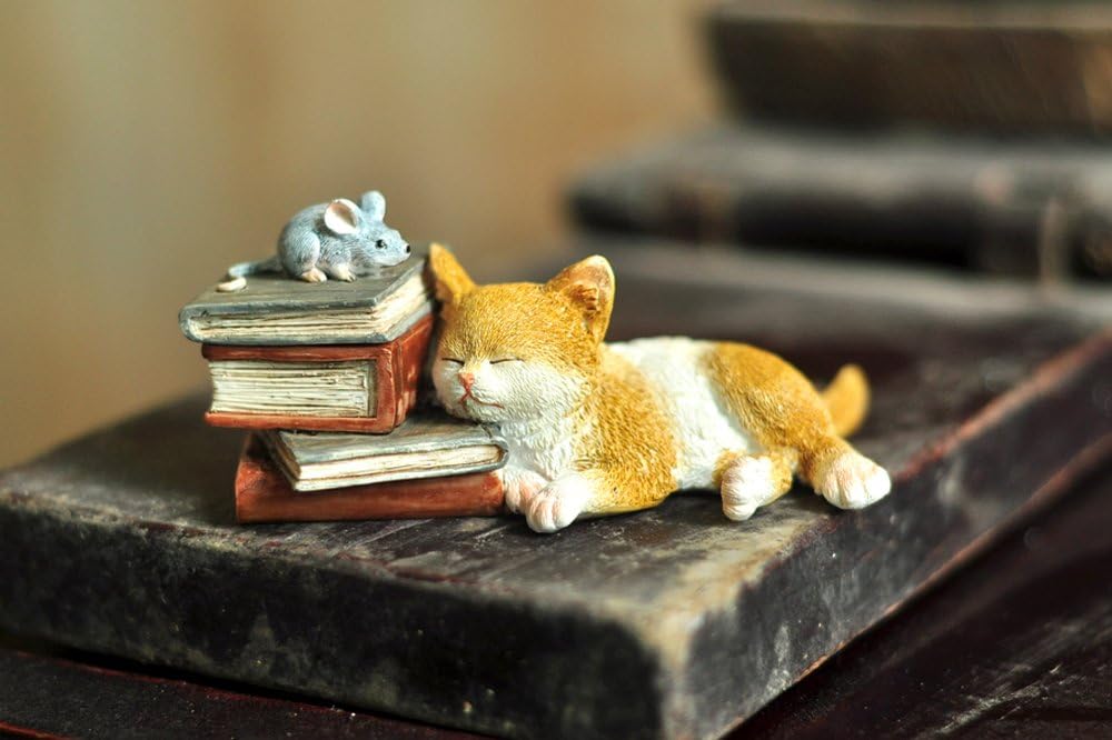 Decoración al aire libre Gatito siesta en libros y soporte anillos