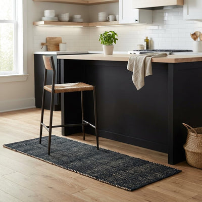 Alfombra trenzada yute negro 2x4pulg moderna para entrada