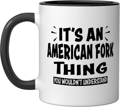 Taza cerámica American Fork para amantes de viajes en negro y blanco