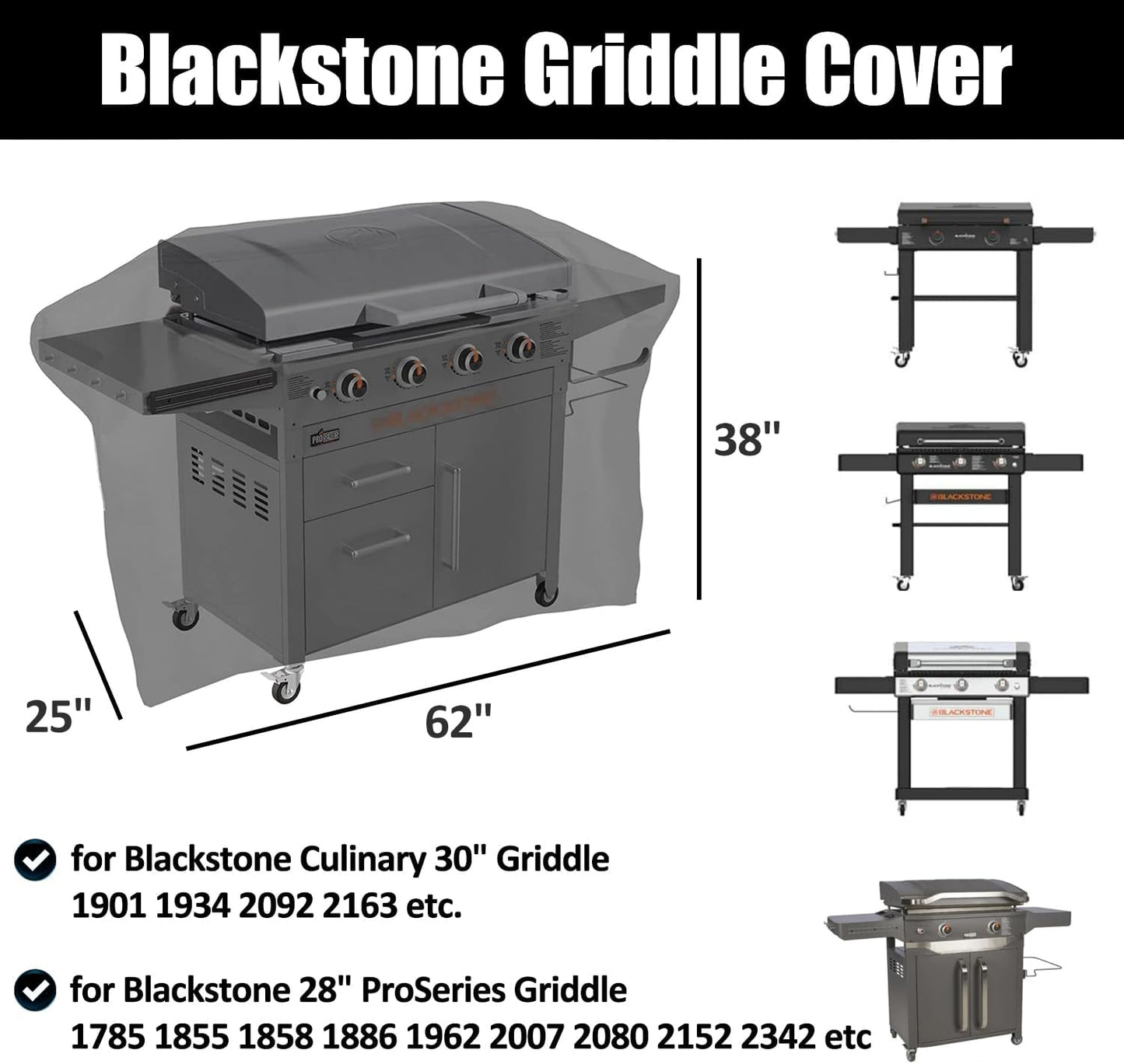 Cubierta plancha Blackstone 30pulg 600D impermeable con correas