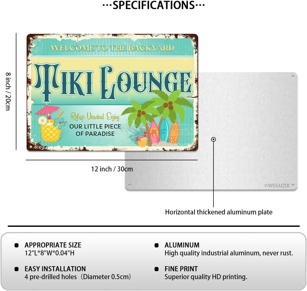 Letrero metal exterior 12x8pulg Welcome Tiki Lounge