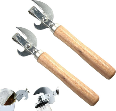 2 Abrelatas Manuales Acero Inox Mango Madera Corte Lateral