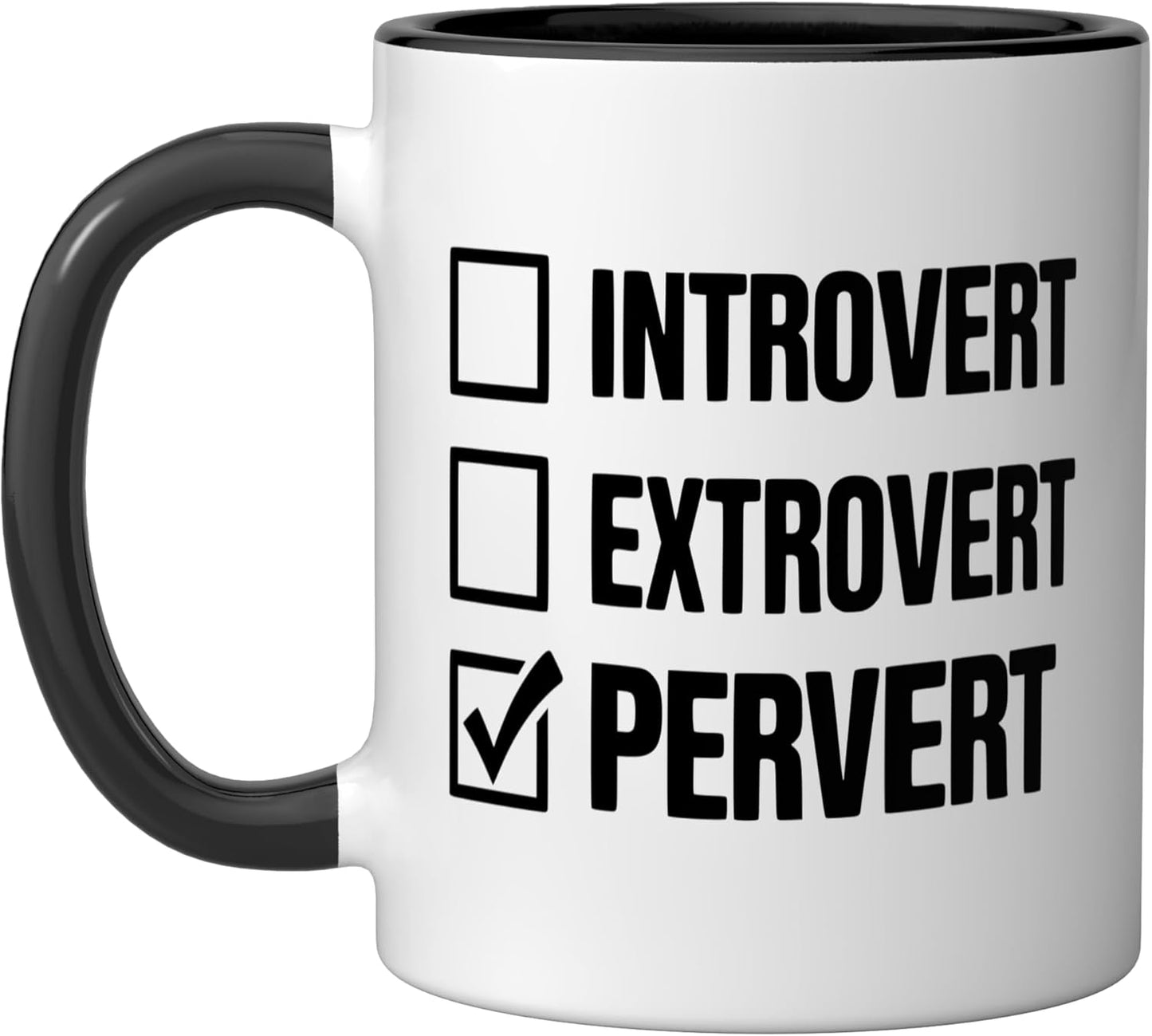 Taza Cerámica Humorística Introvert Extrovert Pervert Negro/Blanco