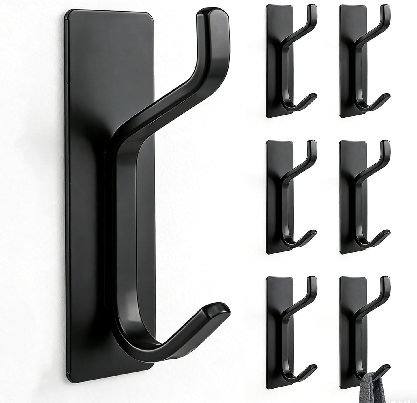Ganchos adhesivos pared para abrigos toallas bolsos 6uds negro