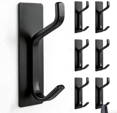 Ganchos adhesivos pared para abrigos toallas bolsos 6uds negro