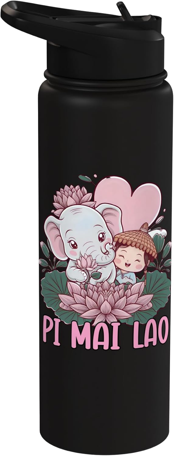 Botella de agua aislada con elefante Laos Pi Mai