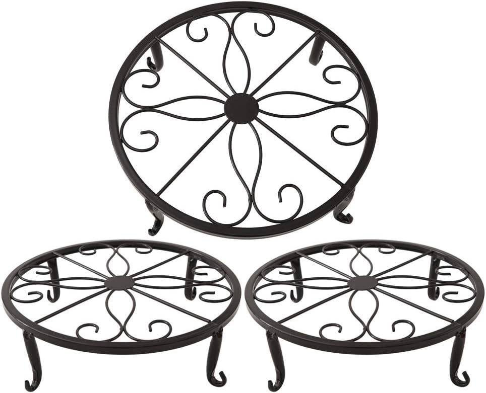 Set 3 soportes metal para plantas maceta negro