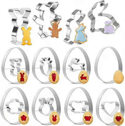 Set 12 Cortadores Galletas Flor Conejo Huevo Zanahoria Acero Inox