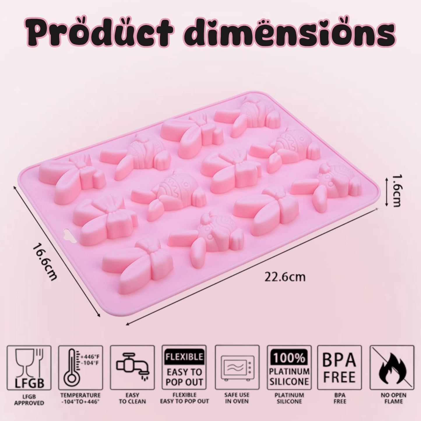 Molde de silicona de Pascua con diseños de conejo y huevo 12 cavidades