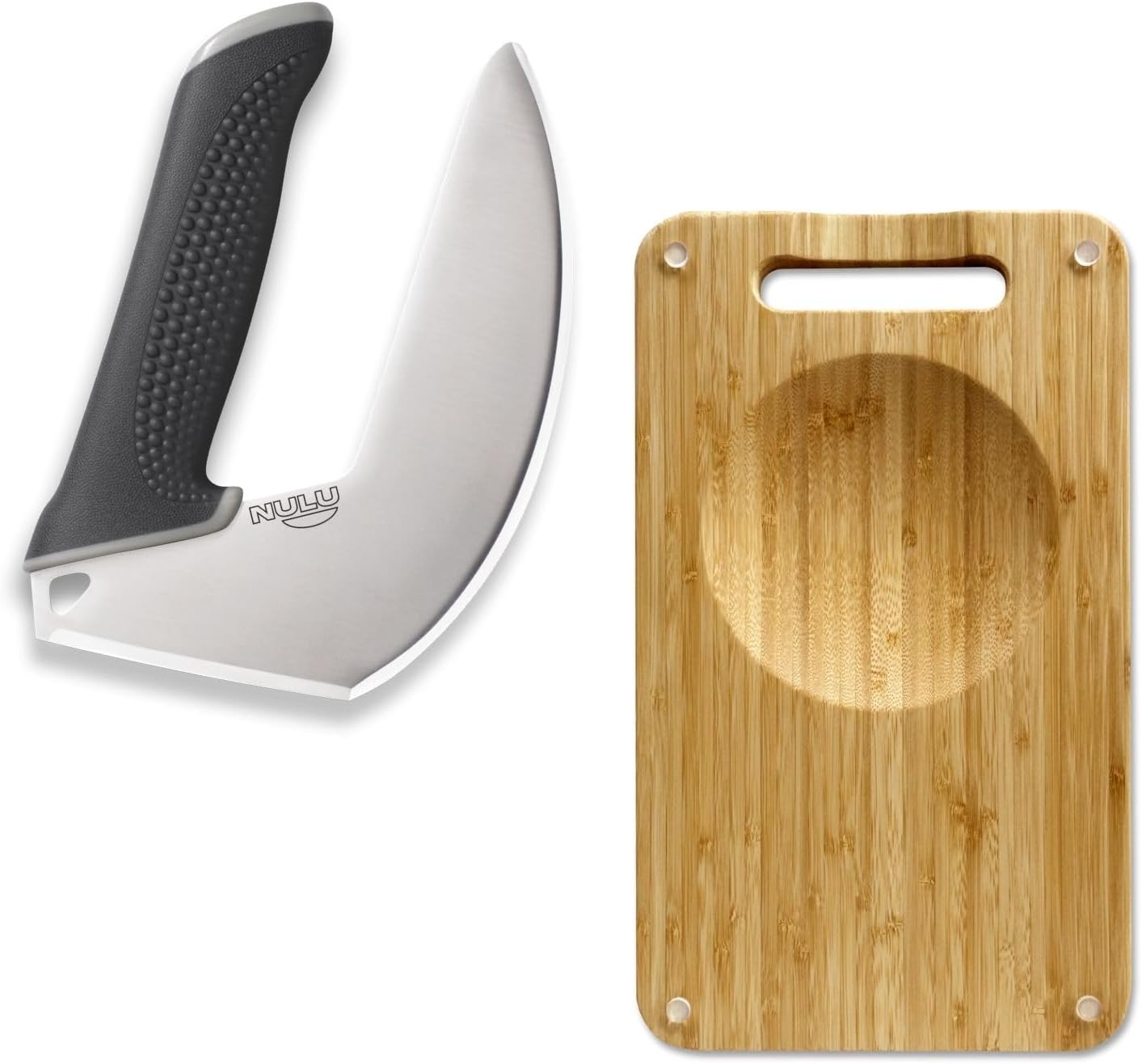 Pack cuchillo ergonómico y tabla bambú con cuenco integrado