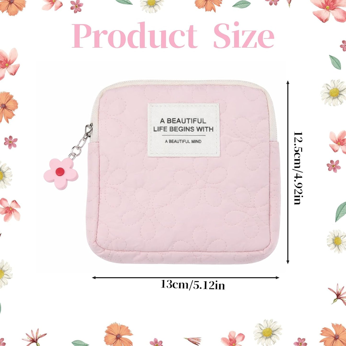 Bolso rosa estampado floral con cremallera para cosméticos niñas