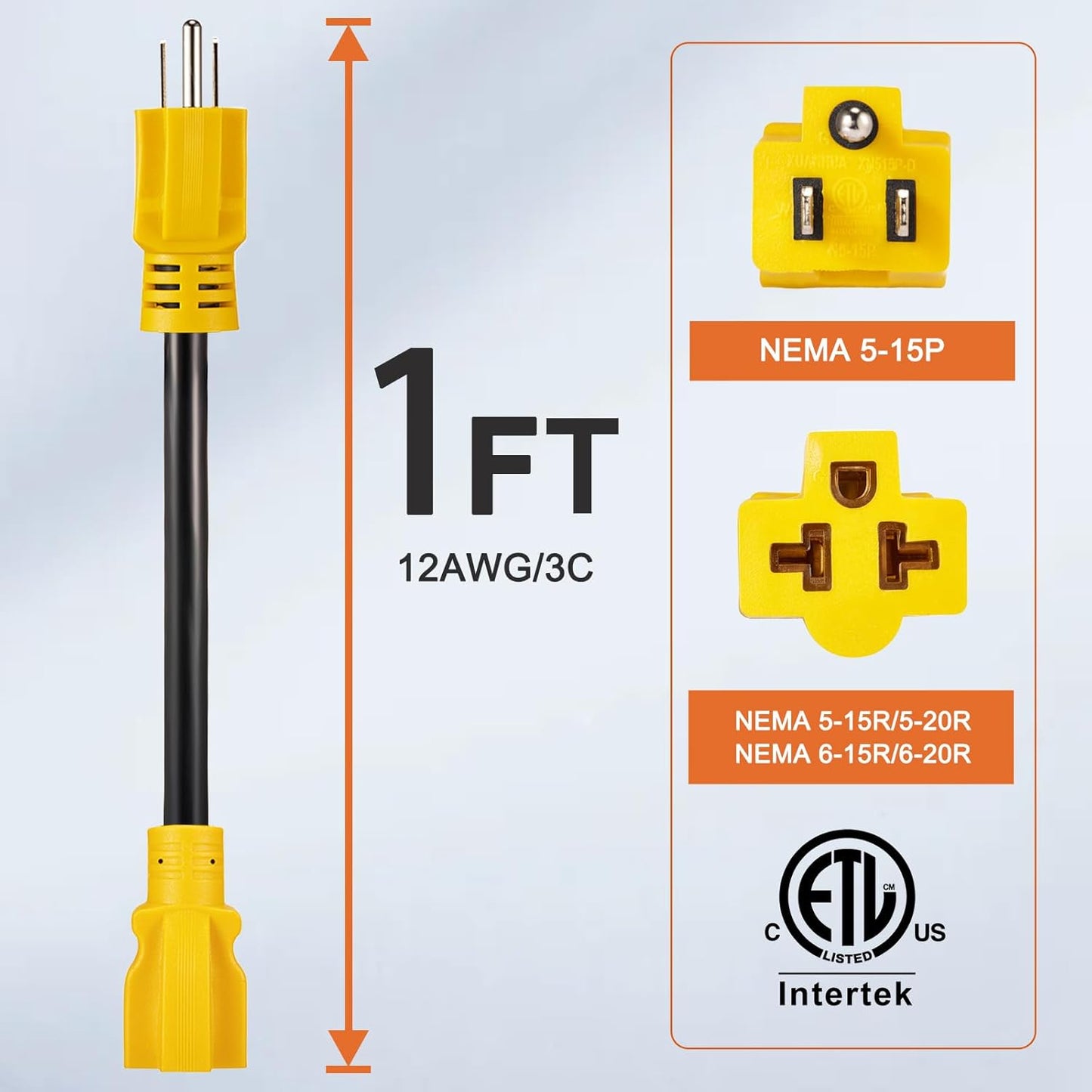 Cable extensión 4en1 NEMA 5-15P a 6-20R 12AWG 15A