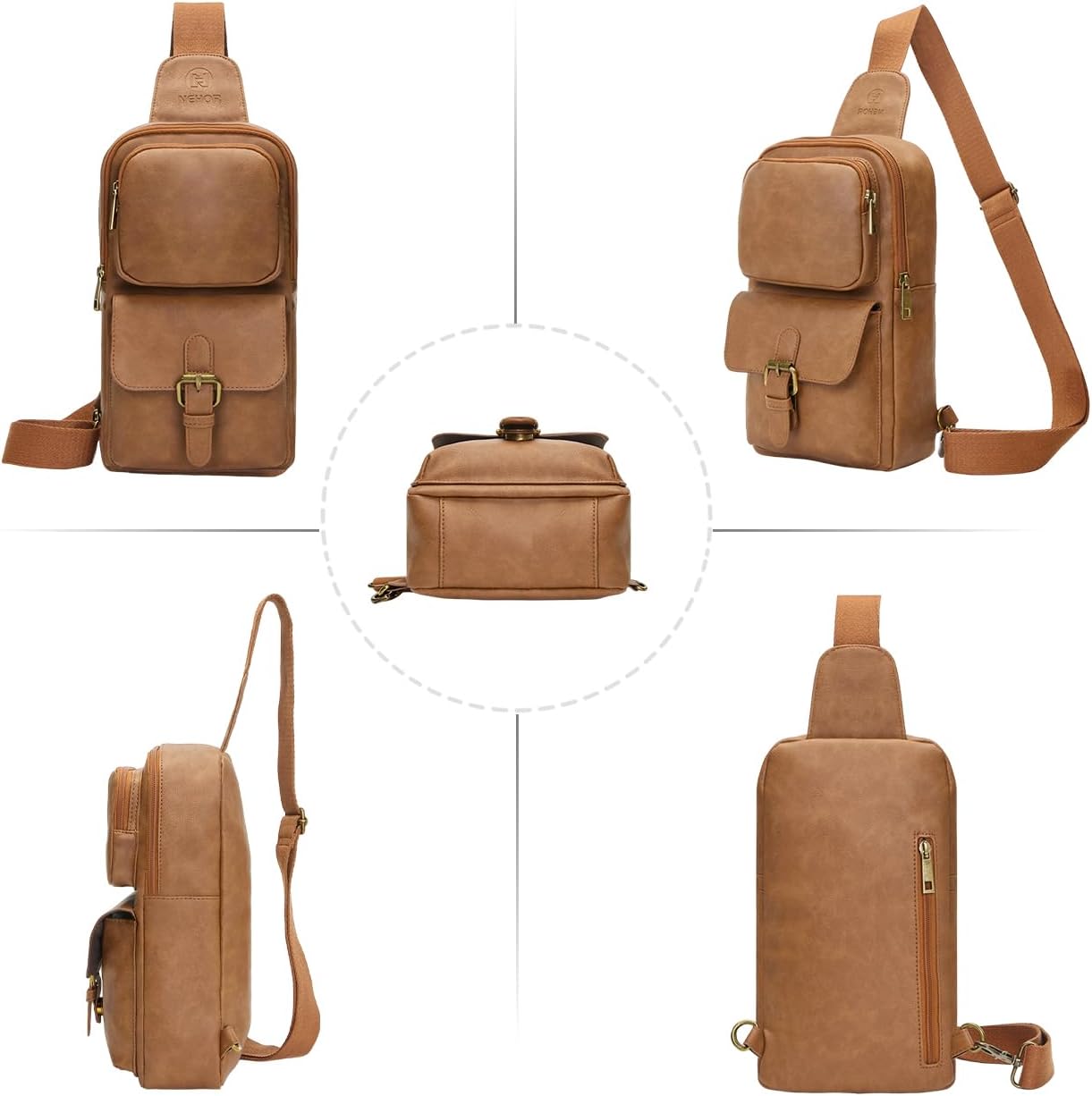 Bolso bandolera piel sintética impermeable Marrón M Casual