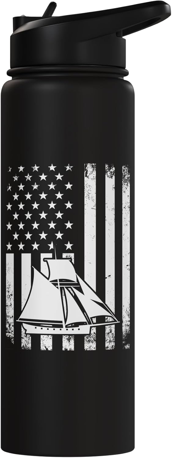 Botella de agua acero inoxidable diseño velero bandera estadounidense
