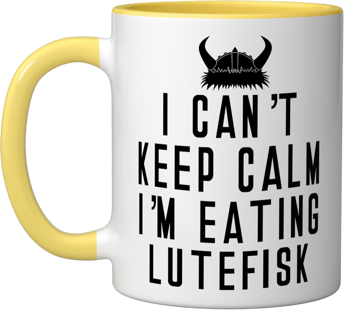 Taza Cerámica Lutefisk Humorística Amarillo Blanco