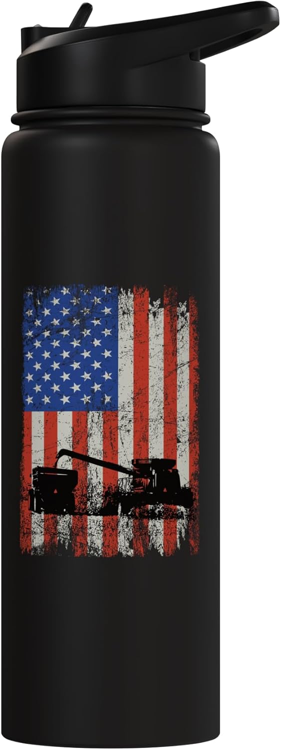 Botella de agua aislada americana de acero inoxidable con bandera USA