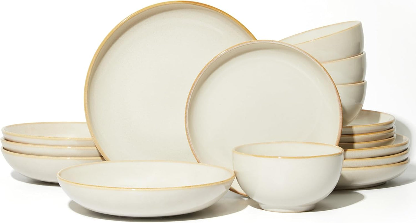 Set 16 Pzas Vajilla Cerámica Natural Earthyware Amarillo Blanco