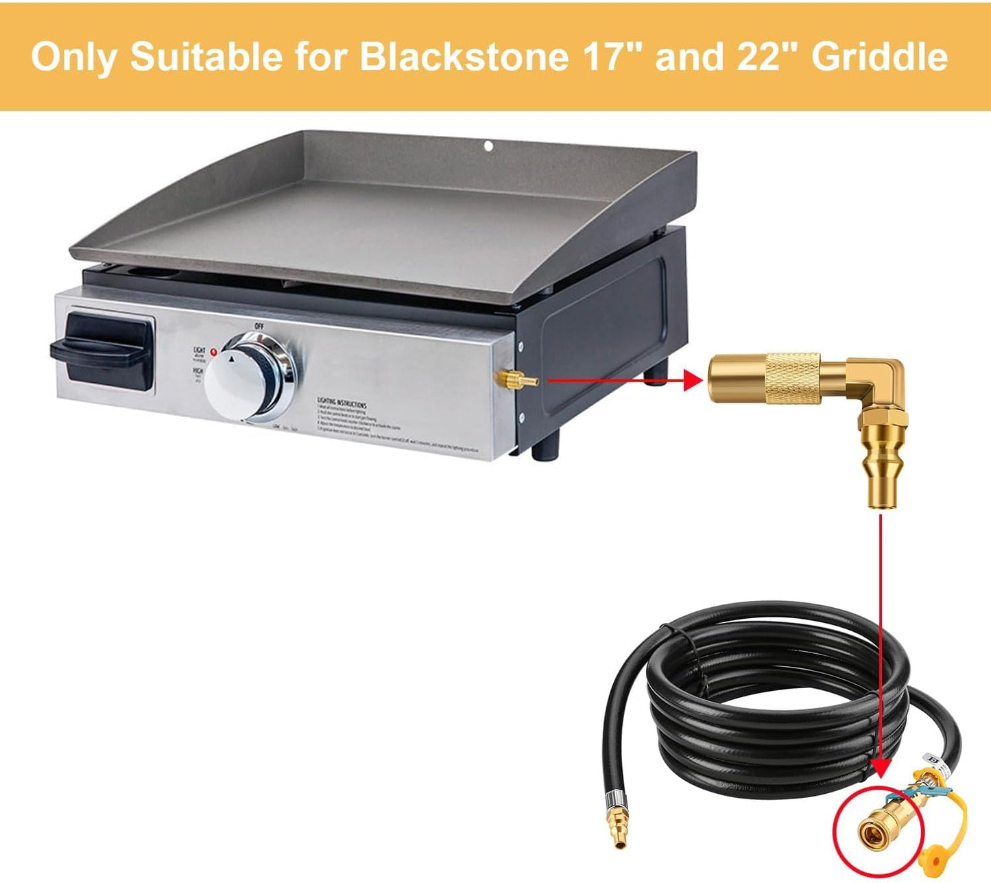 Adaptador codo 1/4pulg para parrilla Blackstone 17-22pulg