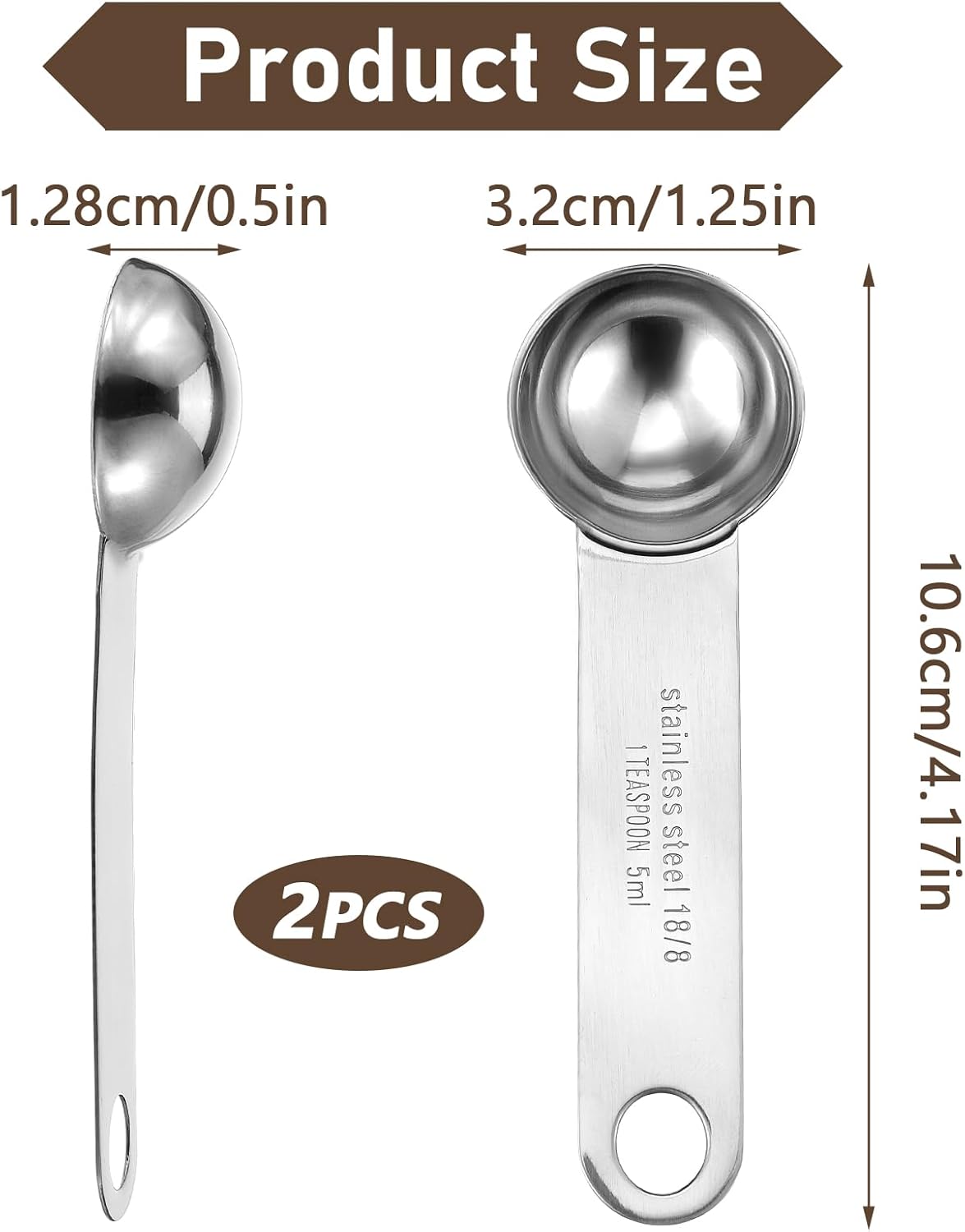 2 cucharaditas medidoras acero inoxidable 18/8 mango ancho