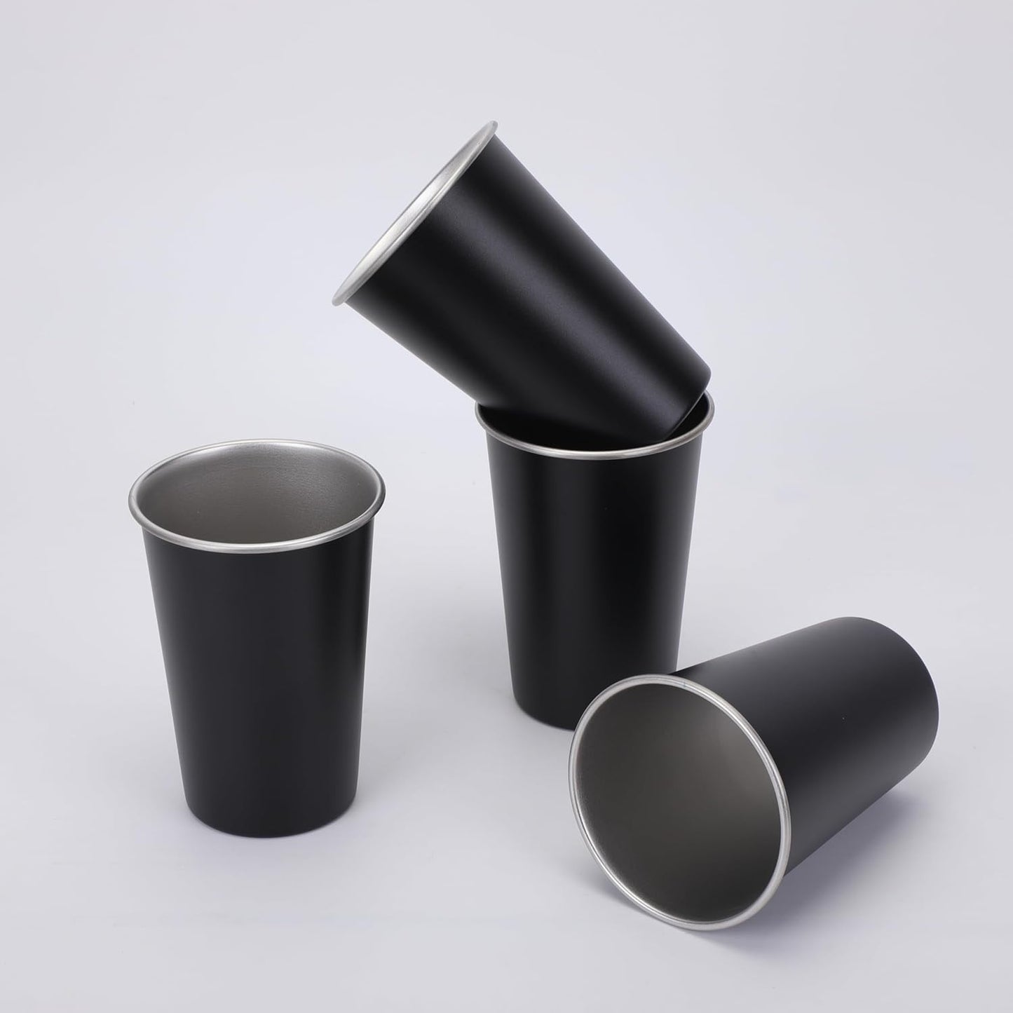 Set 4 Vasos Acero Inox Apilables Reutilizables Negro