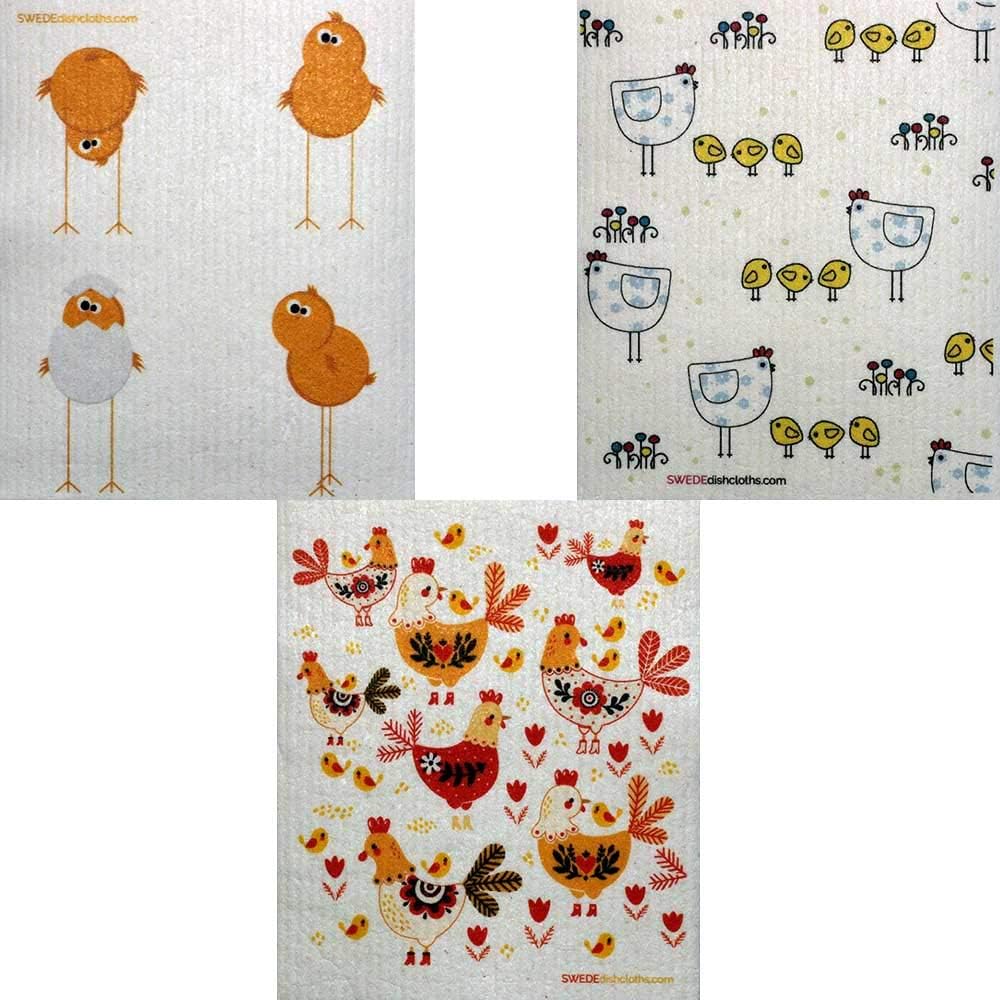 Set 3 toallas esponja celulosa pollos suecos