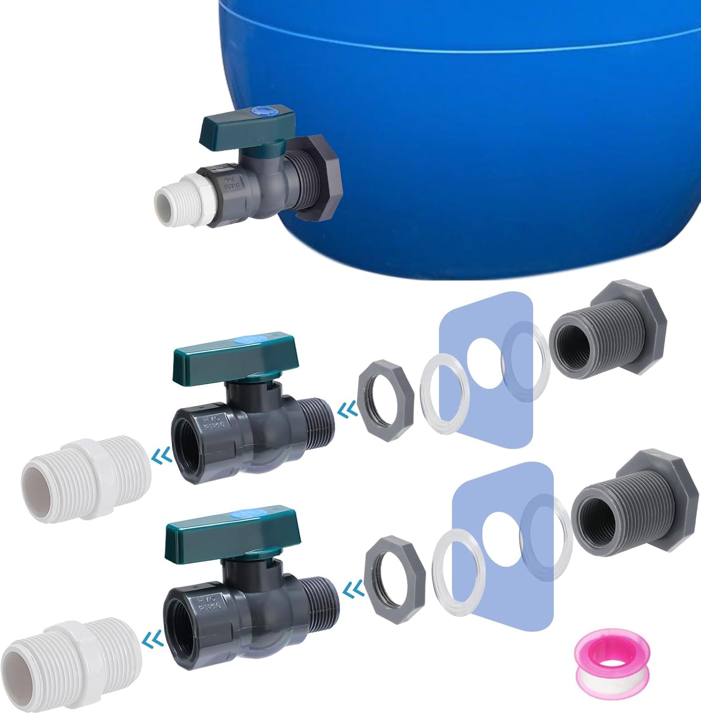 Kit 2 espigas barril lluvia 3/4pulg válvula adaptador