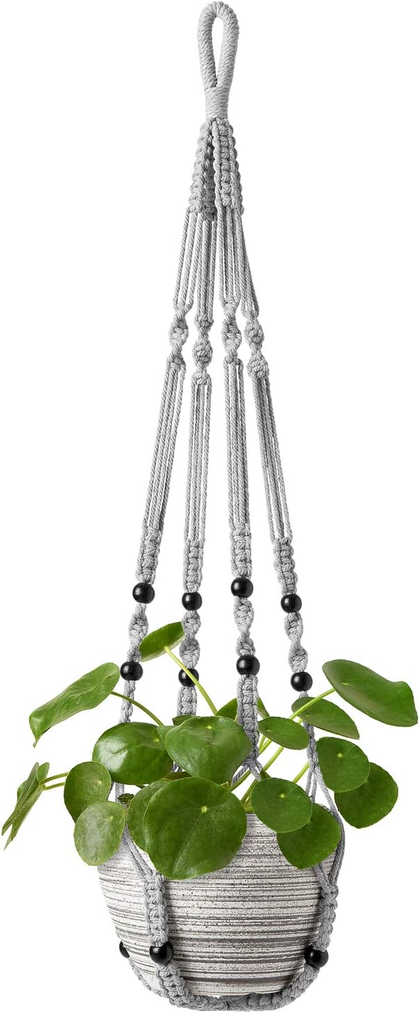 Colgador macramé para plantas con cuentas madera decorativo hogar