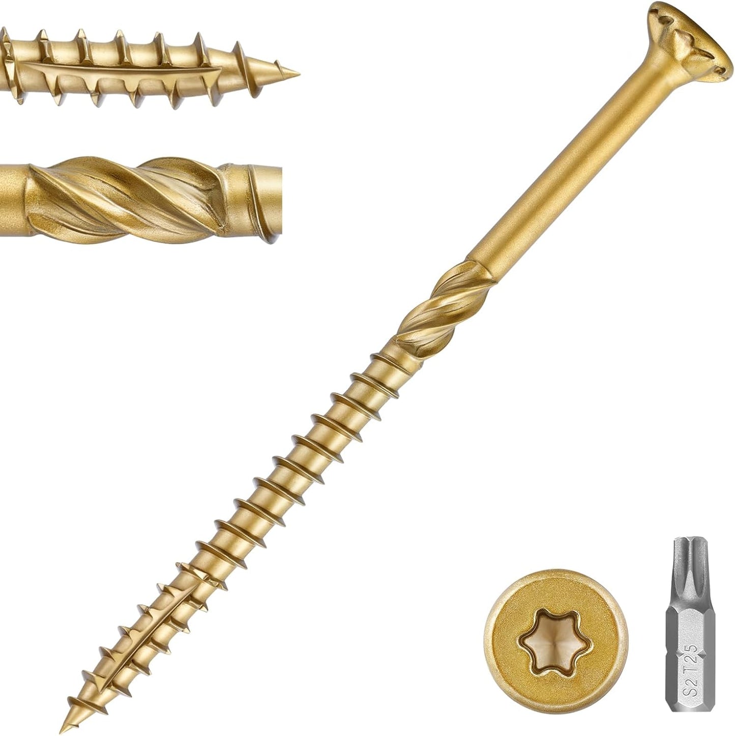 Tornillo madera 10x5.5pulg cabeza corneta revestimiento dorado