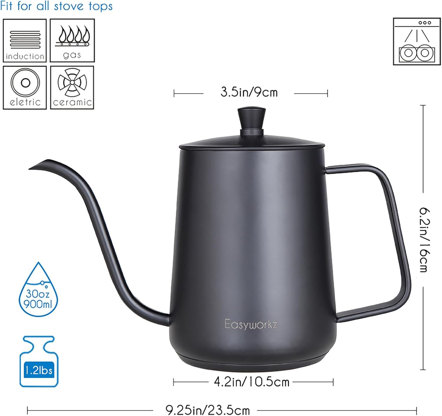 Tetera Cuello Ganso 30oz y Tetera Silbante