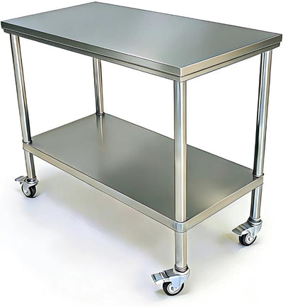 Mesa acero inox 40x20pulg banco trabajo metal con ruedas
