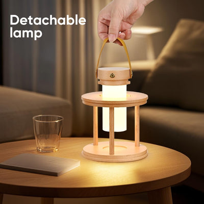 Lámpara mesa LED inalámbrica recargable madera atenuación