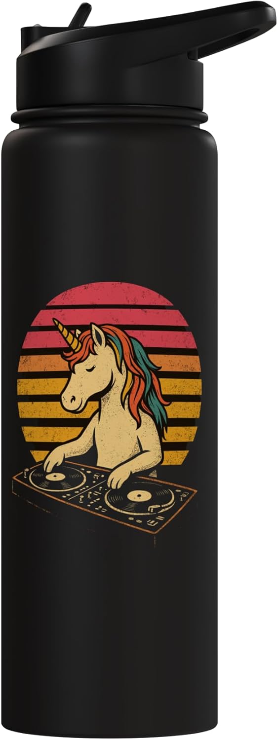 Bottella de agua aislada DJ unicorn retro stainless sin BPA