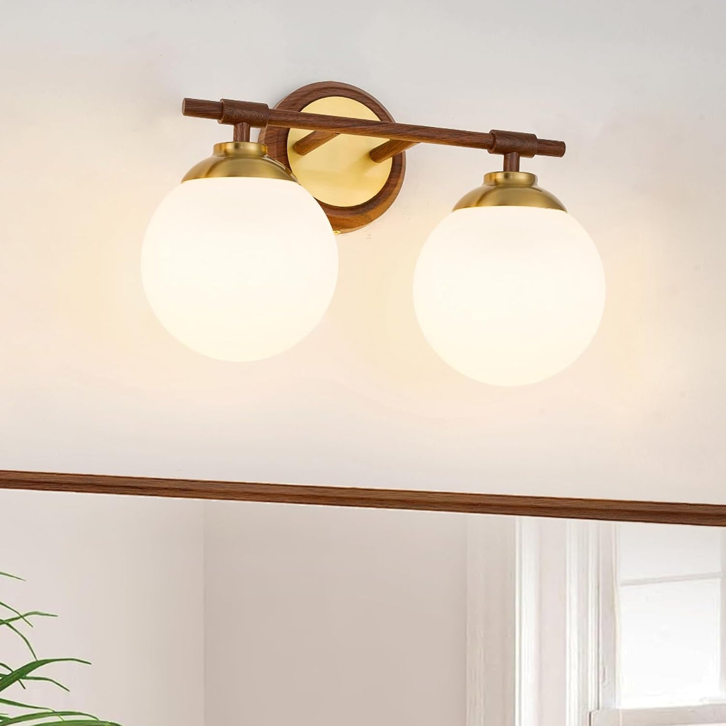 Lámpara baño nogal 2 luces ETL sobre espejo 15pulg