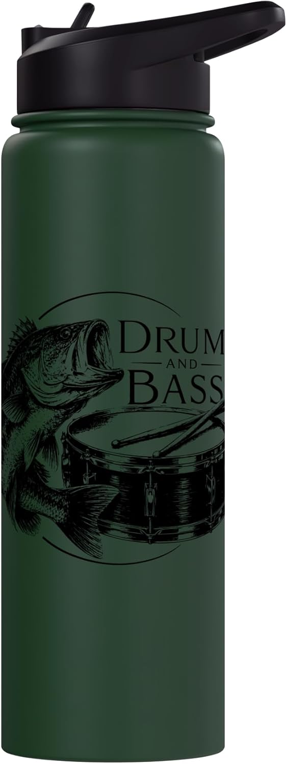 Botella de agua acero inoxidable con diseño de pesca y bajo