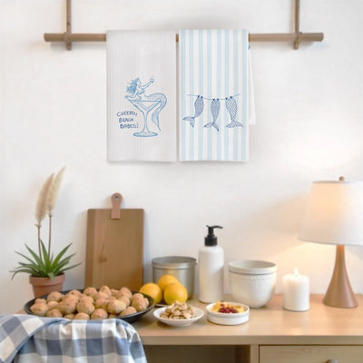Juego de 2 paños de cocina de sirena a rayas 16 x 24 pulgadas
