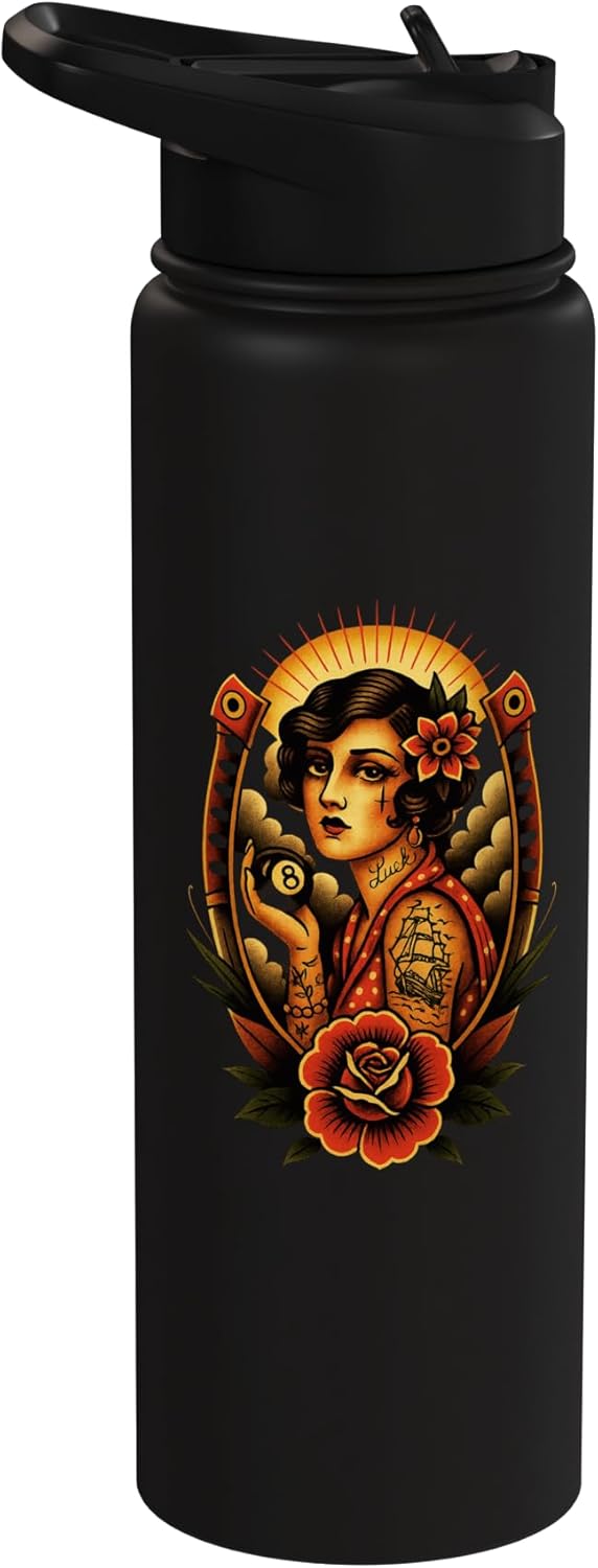 Botella de agua acero inoxidable Lucky Lady 8 Ball con arte pin up