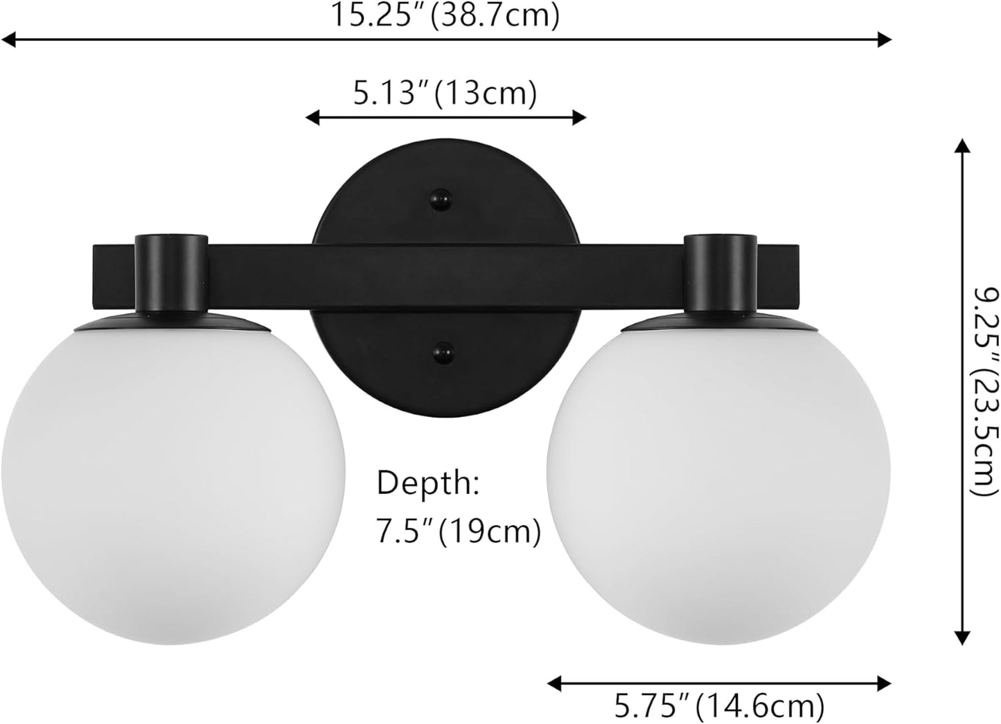 Aplique pared Art Deco 2 luces LED metal negro 15.25pulg